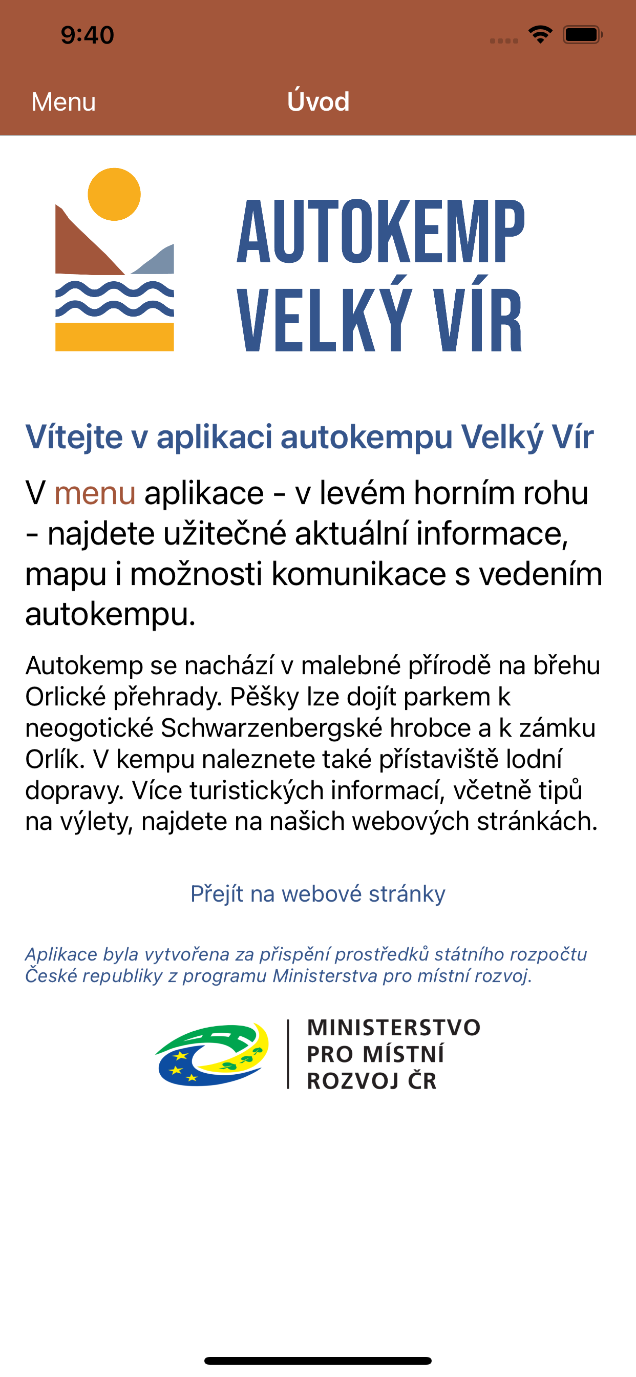 Úvodní stránka aplikace (screenshot)